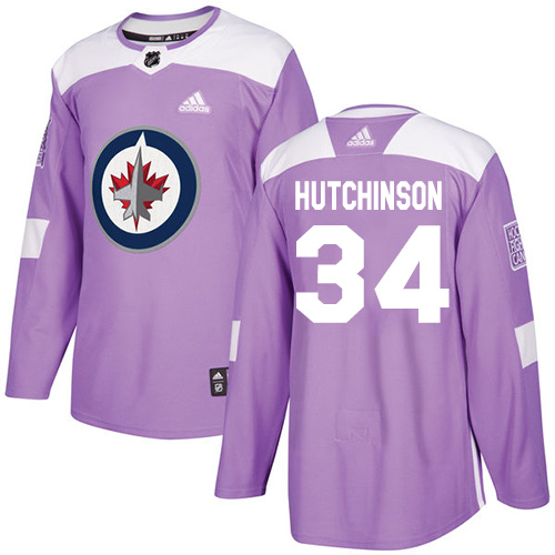 Adidas Jets #34 Michael Hutchinson Purple Authentic Fights Cancer Stitched Youth NHL Jersey - Click Image to Close